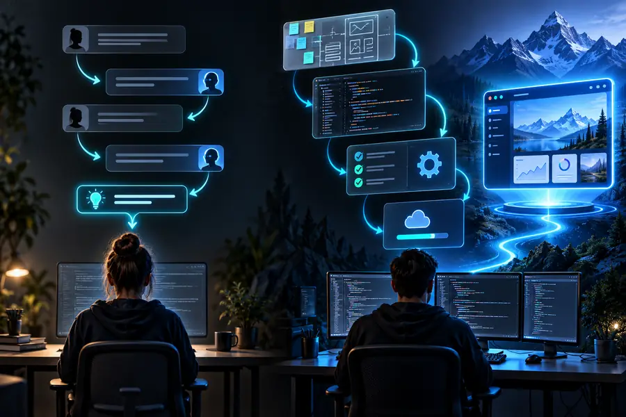 Vergleichsübersicht der Workflows von emergent und Claude